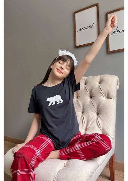 Lacivert Bear Kısa Kol Anne Kız Aile Pijaması - Çocuk Takımı modelleri
