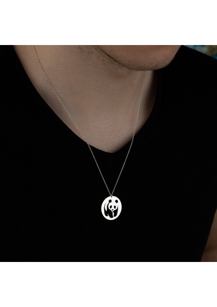 Panda Şekilli Unisex 925 Ayar Gümüş Kolye