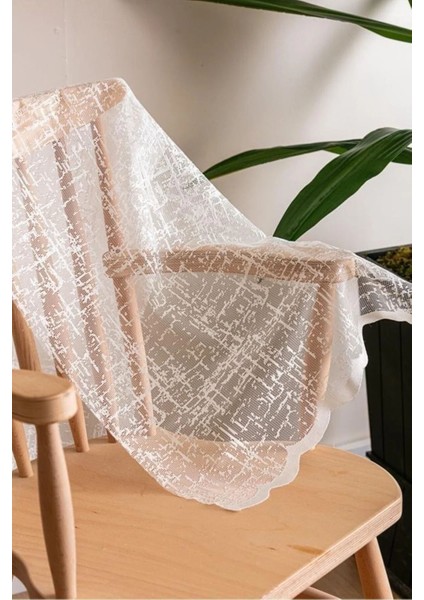 Aleyna Home Taç Şantuk Kullanıma Hazır 1/2,5 Normal Pile Örme Tül Perde Tek Kanat - Krem 100 x 240 cm