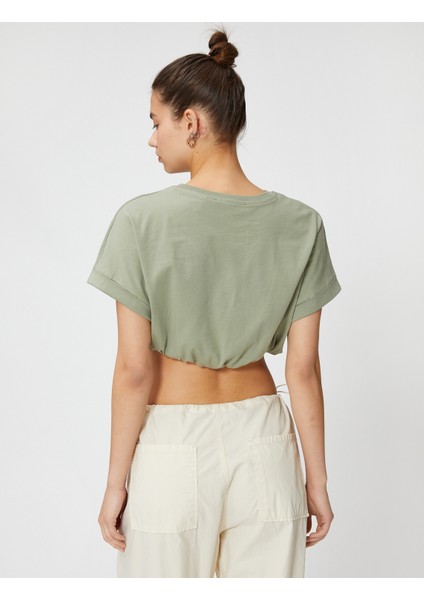 Crop Tişört Bisiklet Yaka Kısa Kollu Beli Lastikli fırsatları