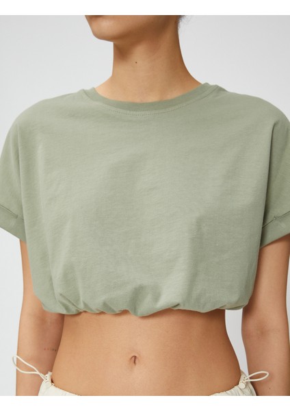 Crop Tişört Bisiklet Yaka Kısa Kollu Beli Lastikli indirimleri