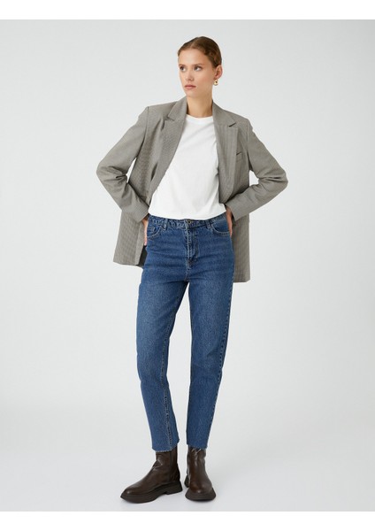 Yüksek Bel Kot Pantolon Hafif Dar Kesim - Mom Slim Jean