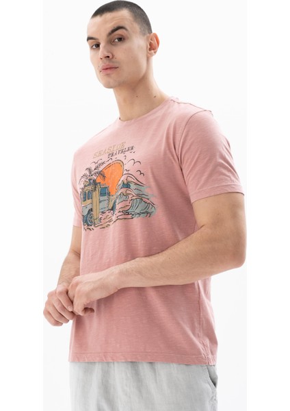 Erkek Regular Fit Parça Boyama Bisiklet Yaka Tişört Y25344490701