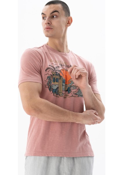 Erkek Regular Fit Parça Boyama Bisiklet Yaka Tişört Y25344490701