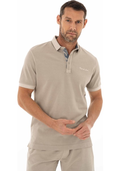 Erkek Regular Fit Parça Boyama Polo Yaka Tişört Y25374376301