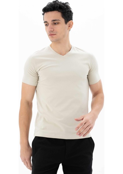 Erkek Slim Fit V Yaka Tişört Y25344452801