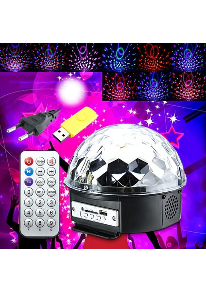 Küre Disko Topu Müzik Çalar Renkli Lazer Işıklı Bluetooth (3791)