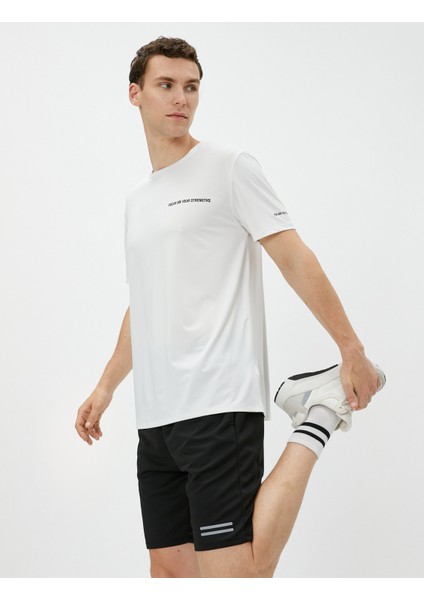 Spor Tişört Slogan Baskılı Bisiklet Yaka Kısa Kollu