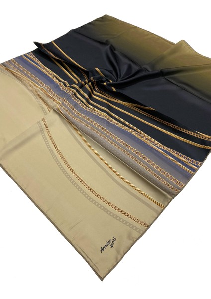 Sport Twill (Tivil) Nostalji Zincir Desen Eşarp Vizon Gold Siyah