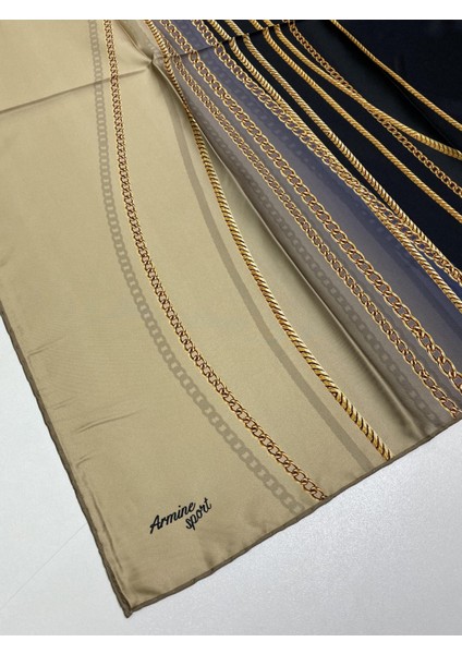 Sport Twill (Tivil) Nostalji Zincir Desen Eşarp Vizon Gold Siyah fiyatları