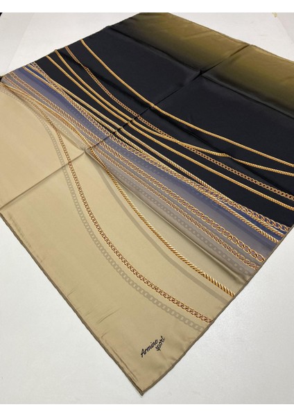 Sport Twill (Tivil) Nostalji Zincir Desen Eşarp Vizon Gold Siyah modelleri
