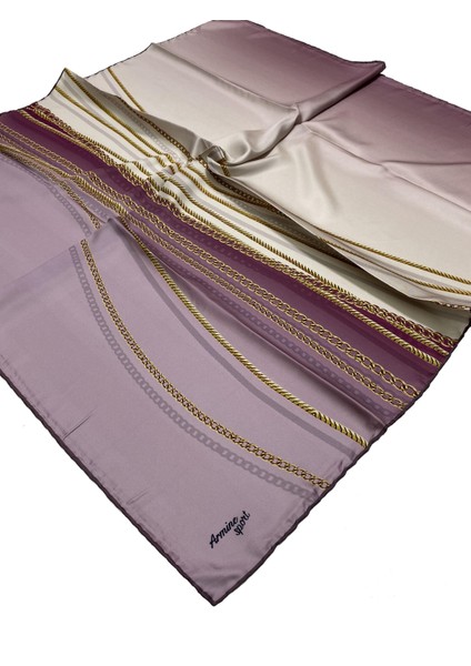 Sport Twill (Tivil) Nostalji Zincir Desen Eşarp Pembe Krem Gold