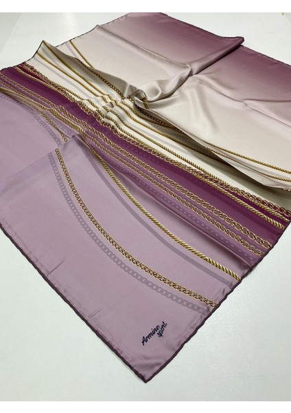 Sport Twill (Tivil) Nostalji Zincir Desen Eşarp Pembe Krem Gold