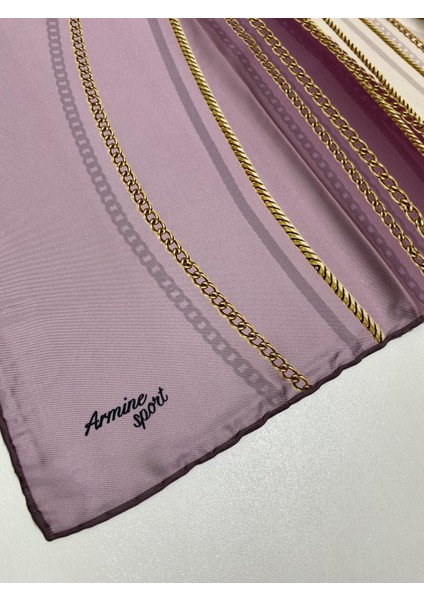 Sport Twill (Tivil) Nostalji Zincir Desen Eşarp Pembe Krem Gold