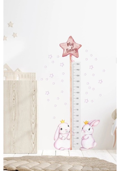 Pembe Balonlu Ikili Tavşanlar Boy Ölçer Duvar Sticker fiyatları