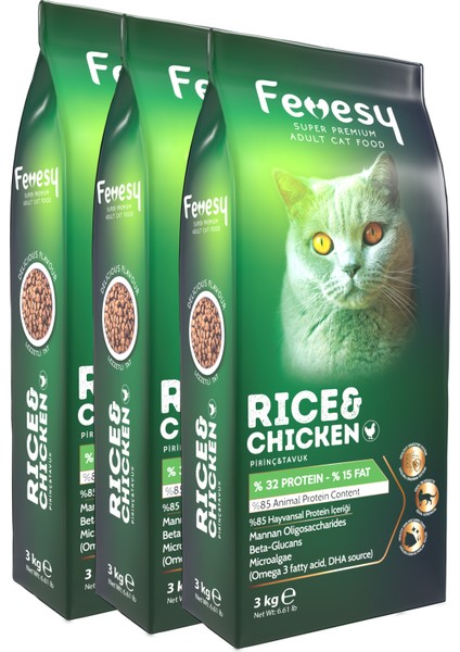 Yetişkin Kedi Maması 9 kg Tavuk&pirinç 3 kg x 3 Adet