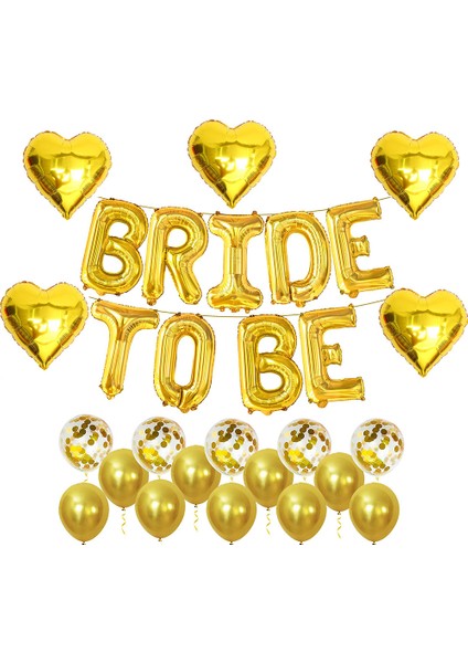 Bride To Be Folyo Balon Seti, 5 Adet Kalp Folyo ve Lateks Balon