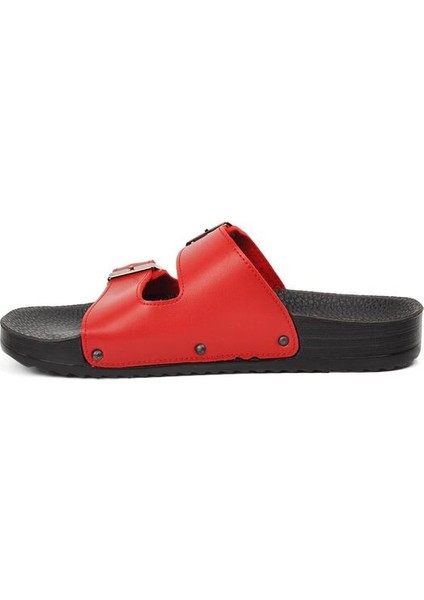 Kırmızı Çift Bantlı Kadın Terlik modelleri