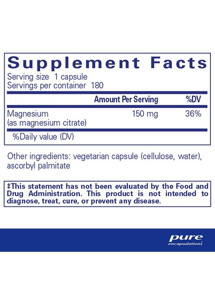 Pure Encapsulations Magnesium Citrate Hypoallergenic 180 Kapsül Magnezyum Sitrat