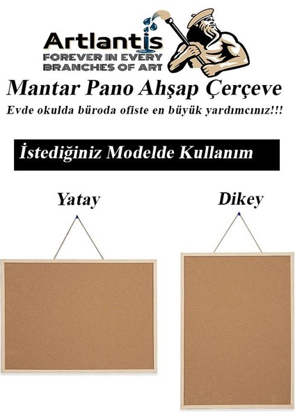 Mantar Pano Ahşap Çerçeve 40X60 cm 1 Adet Harita Çivisi Hediyeli Duvara Monte Mantar Çerçeve Evde Okulda Büroda Ofiste