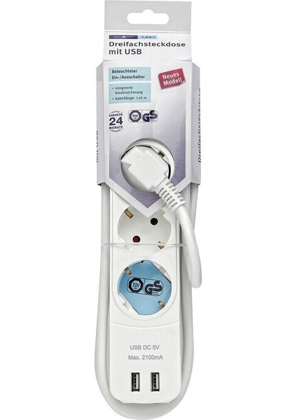 Ideenwelt Çoklu Priz 3'lü 2'li USB Beyaz -GES-141 Bsc