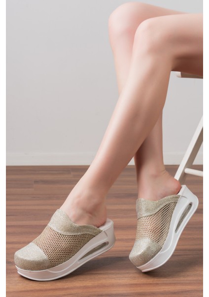 Tasarım Gold Fileli Kadın Air Max Tam Ortopedik ve Anatomik Sabo Terlik