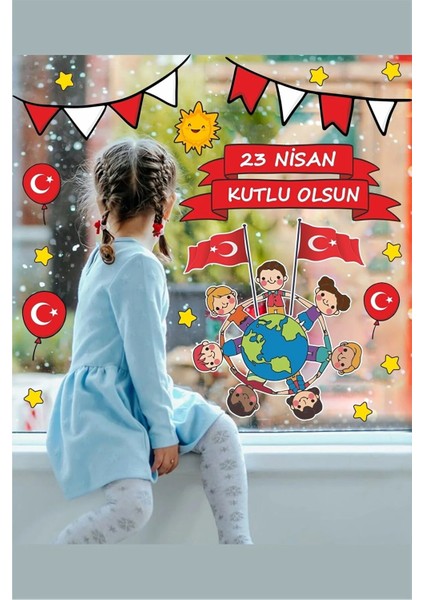 23 Nisan Çocuk Bayramı Eğlenceli Cam Duvar Süsleme Sticker Set fiyatları
