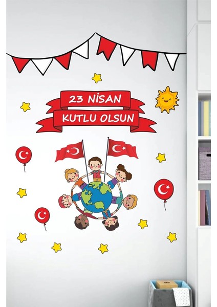 23 Nisan Çocuk Bayramı Eğlenceli Cam Duvar Süsleme Sticker Set modelleri