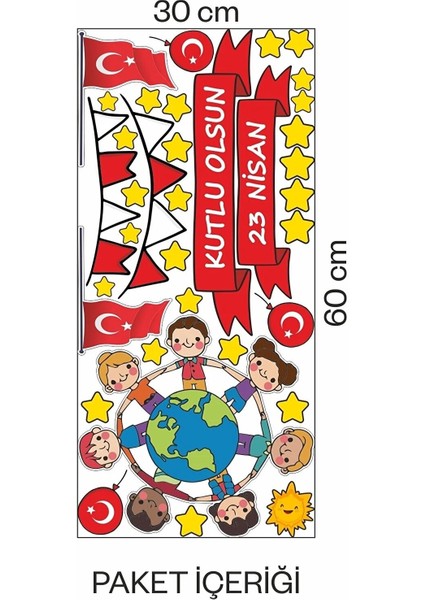 23 Nisan Çocuk Bayramı Eğlenceli Cam Duvar Süsleme Sticker Set indirimleri