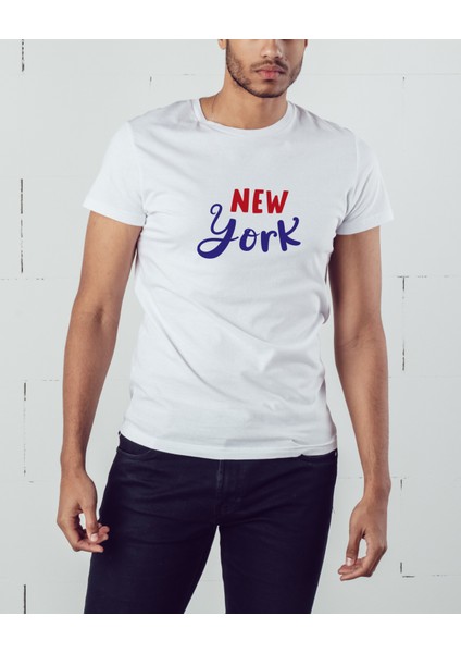 Erkek Beyaz New York Symbol T-Shırt