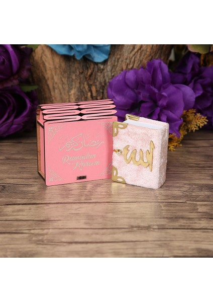 Ramazan Kerim Mini Ahşap Kutu & Mini Kur'an-I Kerim Pembe (8X7CM)