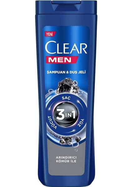 Men 3 In 1 Şampuan & Duş Jeli Arındırıcı Kömür Saç Yüz Vücut Için