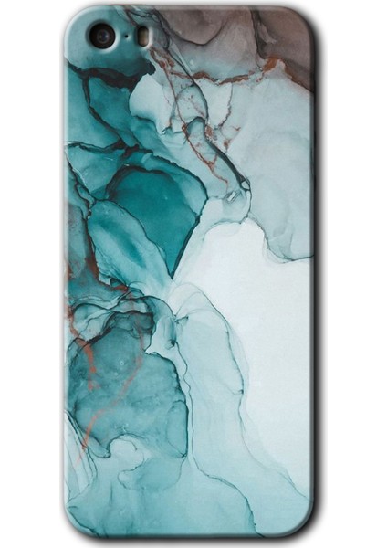 Apple iPhone 5s Kılıf Hd Desen Baskılı Arka Kapak + Kırılmaz Cam - Buzul Mermer