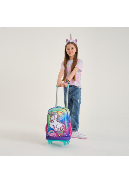 Kids Lavanta Su Yeşili Unicorn Desenli Çekçekli 3’lü Okul Çanta Seti SET0123929 fiyatları