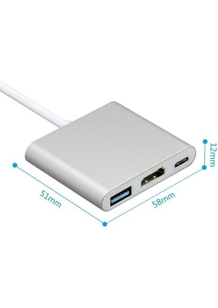 Blue Wings 3in1 Type C To Hdmı USB 3.0 Type C 3.1 4K Dönüştürücü Adaptör