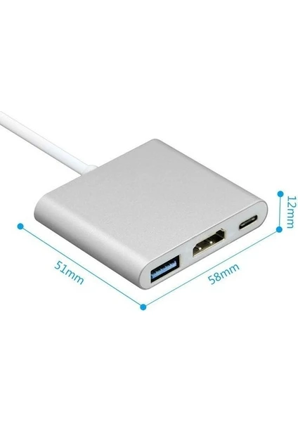 Blue Wings 3in1 Type C To Hdmı USB 3.0 Type C 3.1 4K Dönüştürücü Adaptör