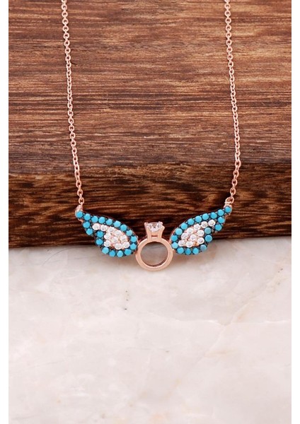 Melek Kanadı Tek Taş Ros Gümüş Kolye 2271