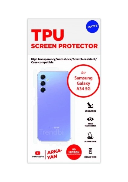 Samsung Galaxy A34 Mat Arka ve Yan Kaplama Koruyucu Hd Film