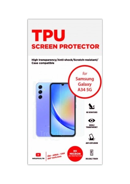 Samsung Galaxy A34 Ön Arka ve Yan Kaplama 360 Derece Tam Koruma Full Body Hd Film fiyatları