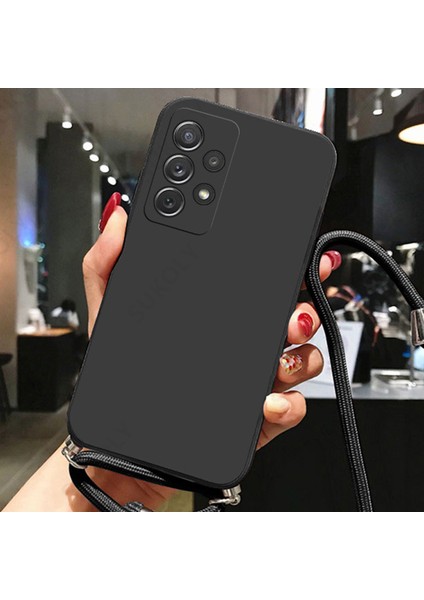 Samsung Galaxy M14 ile Uyumlu Ipli Boyun Askılı Silikon Kılıf Kadife Iç Yüzeyli Epiphany Kılıf Siyah