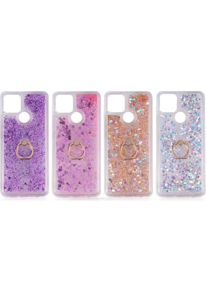 Oppo A15 Kılıf Sıvılı Simli Yüzüklü Kapak modelleri