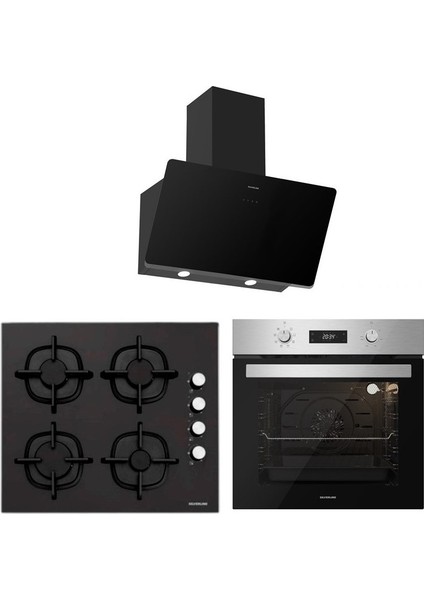 BO6504X01 - CS5343B01 - 3457 Soho 60 Siyah Cam Ankastre Set