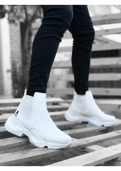 BA0444 Bağcıksız Rahat Yüksek Taban Beyaz Erkek Spor Yarım Bilek Bot fırsatları