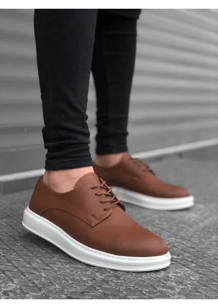 BA0003 Bağcıklı Klasik Taba Beyaz Kalın Taban Casual Erkek Ayakkabı modelleri