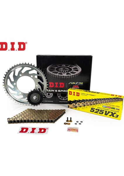 Zincir Dişli Seti Aprılıa Rsv4 Factory (1100 Cc) (2019-2022) / Zincir : DID-525VX3 (GOLD)-110 / Dişli: Jt (16T-41T) / Aprılıa / Rsv4 Factory / 1100CC / 2019-2020