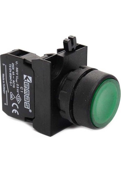 CP100DY Cp Serisi Plastik 1no Yaylı Düz Yeşil 22 mm Buton