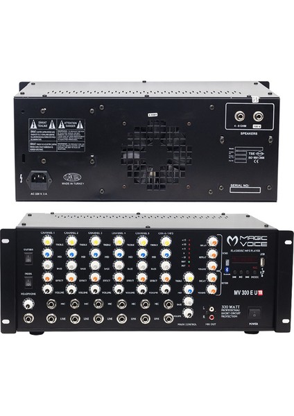 MV-300EU-TR 300 WATT 6 MİK. GİRİŞLİ USB*BT-TRAFOLU MIXER KÜP ANFİ