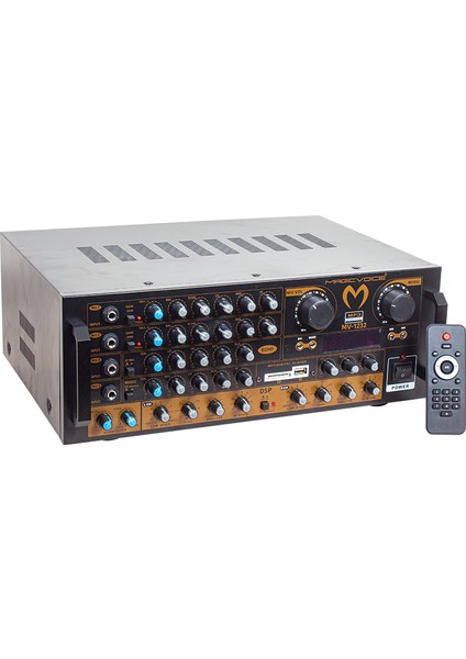 Magıcvoıce MV-1232 2*80W Usb/sd Bt Uk-Balans 4 Mik Giriş-4 Hop Çıkışlı Stereo Küp Mixer Trafosuz Anfi