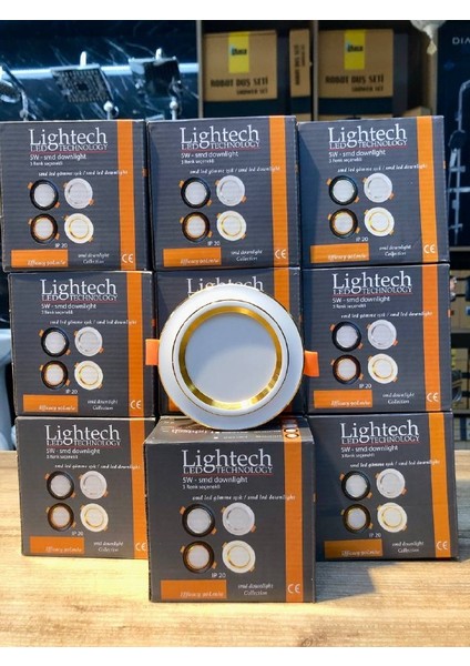 Lightech 50 Adet Ece 5 Watt 3 Renk LED Spot Beyaz Gold Kasa 3 Modlu Beyaz-Günışığı-Sıcak Beyaz 3 ü 1 Arada
