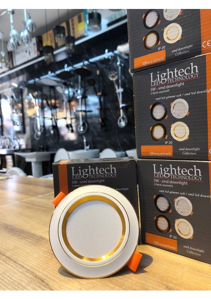 Lightech 50 Adet Ece 5 Watt 3 Renk LED Spot Beyaz Gold Kasa 3 Modlu Beyaz-Günışığı-Sıcak Beyaz 3 ü 1 Arada
